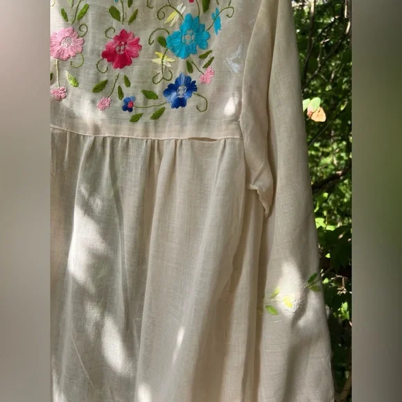 Vintage 1960s/70s Floral Embroidered Cream Duster - Picture 6 of 7